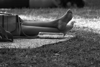 Low section of man lying on field