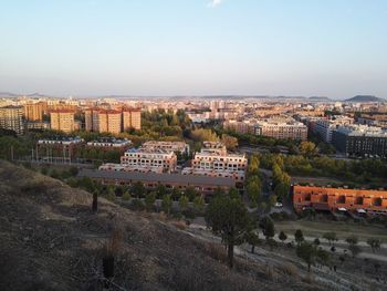 High angle view of cityscape against sky