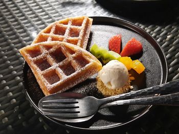 High angle view of dessert in plate