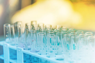 Close-up of test tubes in rack at medical laboratory