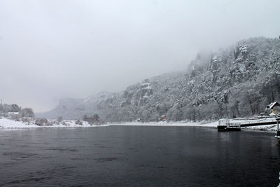 Scenic view of sea against sky during winter