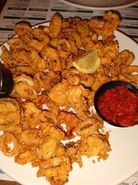 High angle view of food served in plate