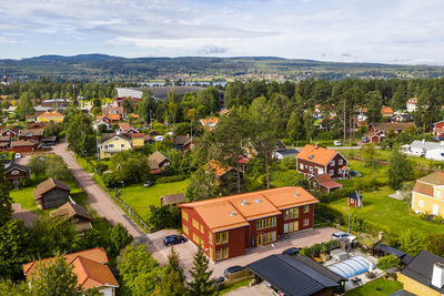 High angle view of townscape against sky