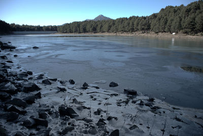 Scenic view of frozen lake against sky