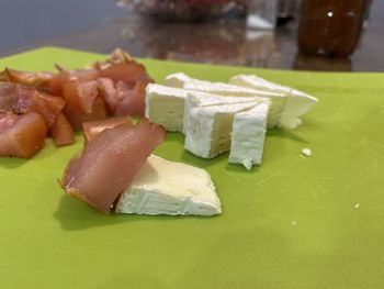 Close-up of food served on table