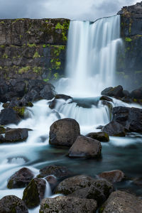 Scenic view of Öxarárfoss waterfall in iceland