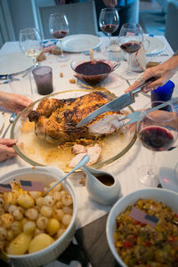 High angle view of food on table