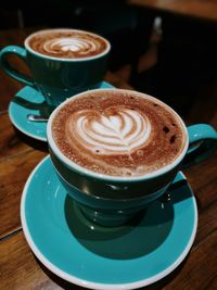 Close-up of cappuccino on table