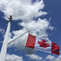 Low angle view of flag against sky