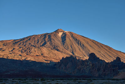 Scenic view of arid landscape against clear blue sky