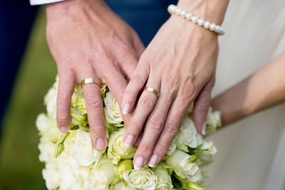 Close-up of the hands of a couple at wedding