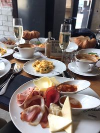 Food and drink on table at restaurant