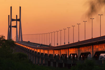 View of suspension bridge against sky during sunset