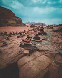 Rocks on land against sky