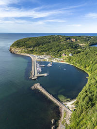 Aerial photo of hammeren harbour, bornholm, denmark