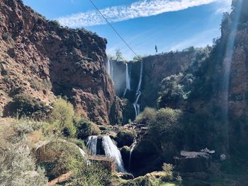 Scenic view of waterfall against sky
