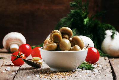 Close-up of fruits in bowl on table