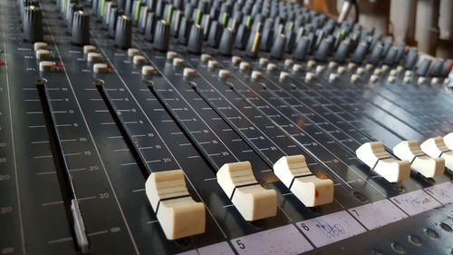 High angle view of sound mixer in recording studio