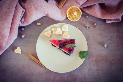 High angle view of breakfast on table