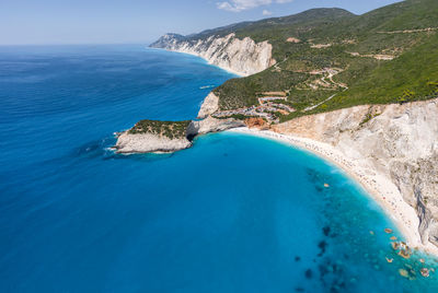 High angle view of sea and rocks