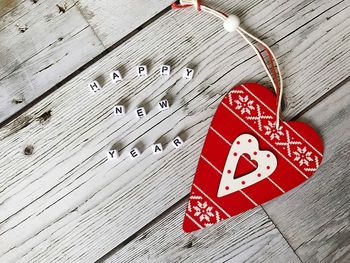 High angle view of text on table