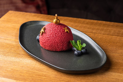Close-up of dessert in plate on table