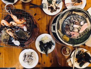 High angle view of fish on table