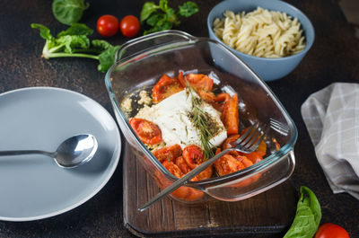 High angle view of food on table