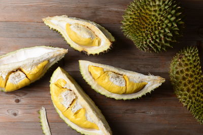 High angle view of fruits on cutting board