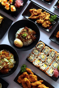 High angle view of food on table