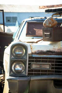 Close-up of abandoned car