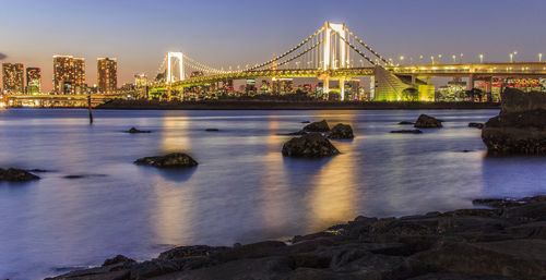 View of suspension bridge over river