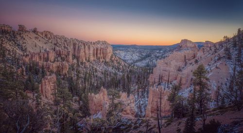 Scenic view of mountain against sky during sunset