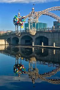 Reflection of bridge in water