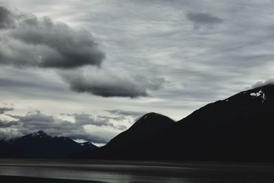 Scenic view of mountains against cloudy sky