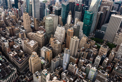 High angle view of modern buildings in city