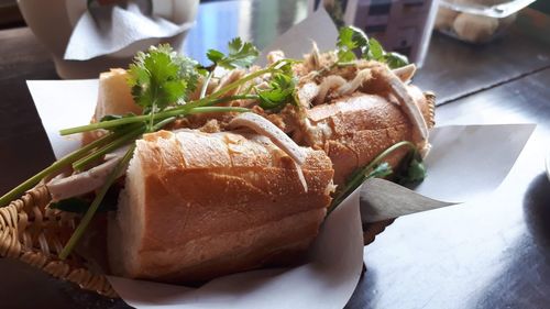 High angle view of food in plate on table