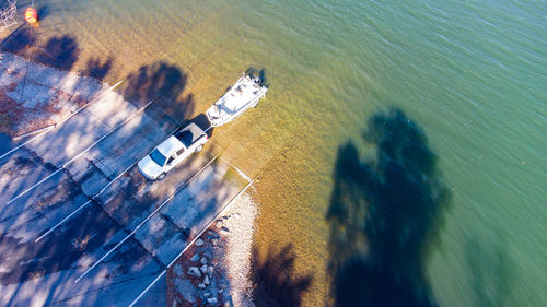 High angle view of ship in sea