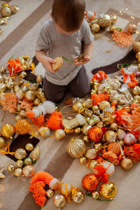 High angle view of man having food