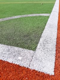 High angle view of soccer field