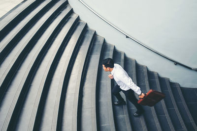 Low angle view of person on staircase