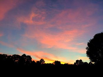Low angle view of silhouette trees against sky at sunset