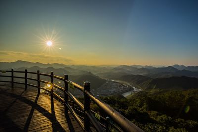 Scenic view of mountains against sky during sunset