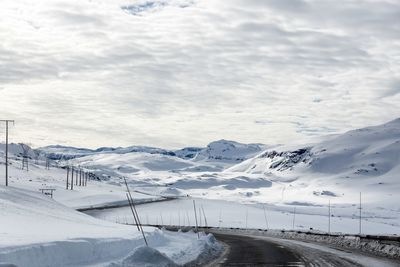 Snow covered landscape against sky