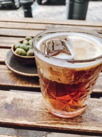 Close-up of ice cream in glass on table