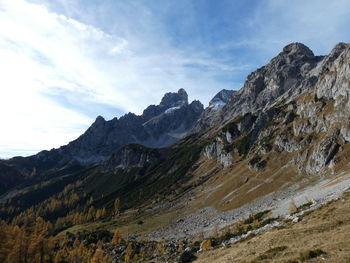 Scenic view of landscape and mountains against sky