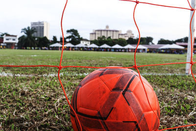 Close-up of red soccer ball