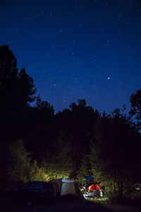 Tents by trees against star field