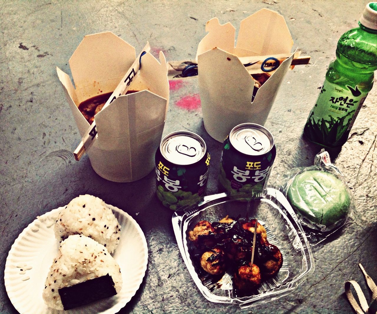 high angle view, still life, table, food and drink, variation, day, food, sunlight, no people, freshness, outdoors, basket, large group of objects, directly above, street, shoe, bucket, container, absence, arrangement