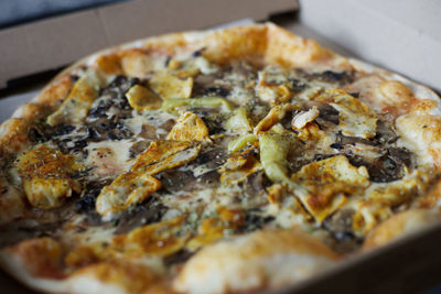 Close-up of pizza on table